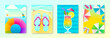 Set of tropical vacation and summer holidays design with copy space. Vector illustration for poster or greeting card.