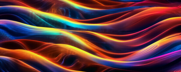 Fototapete - This image features a colorful abstract painting with wavy brushstrokes in a rainbow of colors - Generative AI
