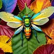 An insect fly stationed on colorful flowers