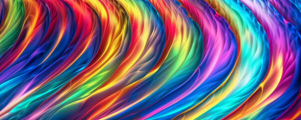 Fototapete - This image features a colorful abstract painting with wavy brushstrokes in a rainbow of colors - Generative AI
