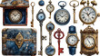 © fangphotolia - A collection of antique and vintage watches and clocks., clip art , water color