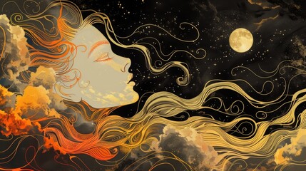 Wall Mural - cosmic space art nouveau style, 16:9