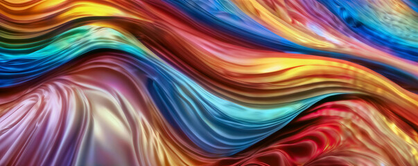 Fototapete - This image features a colorful abstract painting with wavy brushstrokes in a rainbow of colors - Generative AI
