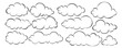 Vector big set flat clouds, sky, black line silhouette, vector one line, clouds collection on white background