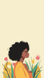 Vector illustration postcard, space for text, young afro black woman feminist outdoors in summer. Strong women, movements for gender equality and women's empowerment