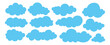  Vector set blue flat clouds, sky, vector clouds, clouds collection on white background.