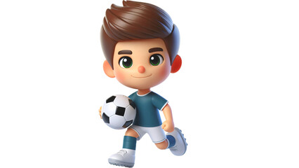 3d cute character of little boy with a football