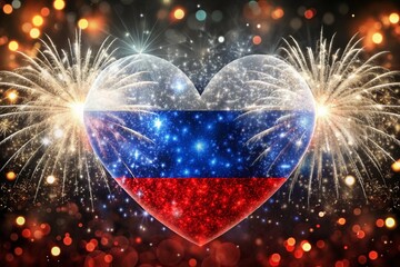 Wall Mural - Russia. Moscow. The national flag of the Russian Federation on the background of fireworks. The Russian tricolor. Russia Day is celebrated on June 12.