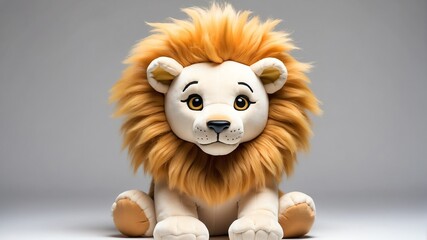 Wall Mural - lion plush doll stuffed toy studio portrait on plain white background from Generative AI