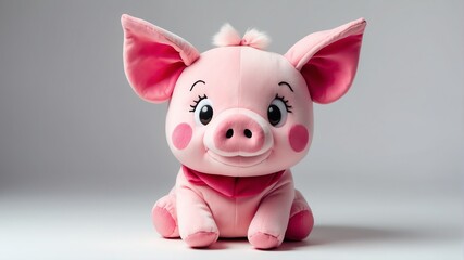 Wall Mural - pig plush doll stuffed toy studio portrait on plain white background from Generative AI