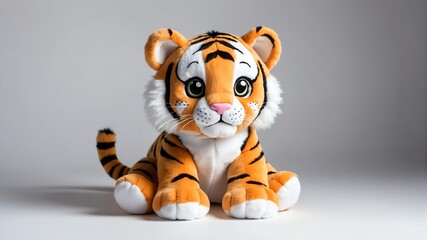 Wall Mural - tiger plush doll stuffed toy studio portrait on plain white background from Generative AI