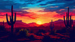 A breathtaking sunset over a vast desert landscape, with silhouettes of cacti against a colorful sky, evoking a sense of awe and wonder in nature