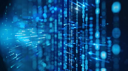 Binary code on a blue background. The concept of hacking and malware.