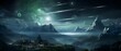 Fantastic panorama of mountains in the night with moonlight and stars