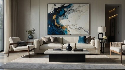 Wall Mural - A minimalist living room bathed in natural light