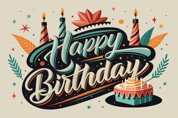 Happy Birth Day vintage design vector illustration, 