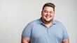 smiling young overweight man studio portrait on plain white background from Generative AI