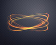 Orange magic glowing ring. Neon realistic energy flare halo ring. Abstract light effect on a dark transparent background. Vector illustration.
