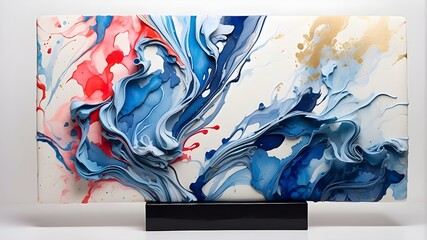 Create an AI using abstract blue watercolor paint on a marble base. The ink colors are incredibly vibrant.