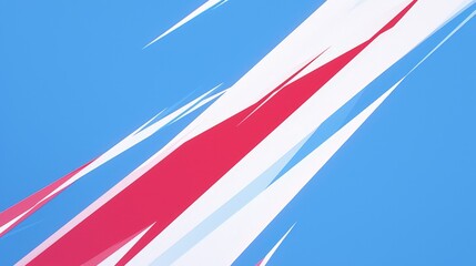 Poster - Blue background, with red and white stripes. 