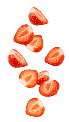Wall Mural - falling strawberry isolated on white background, full depth of field
