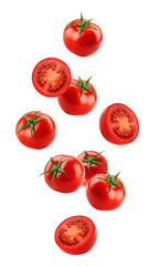 Wall Mural - falling tomato isolated on white background, full depth of field