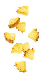 Wall Mural - falling pineapple slice isolated on white background, full depth of field