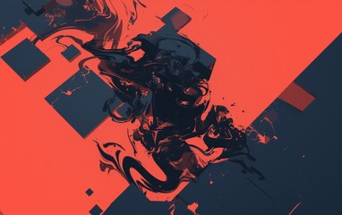 Poster - Abstraction, smoke, darkness, geometry, coral, contrasting background. 