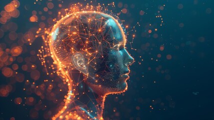 Wall Mural - futuristic human head with glowing neurons in brain digital transformation concept 3d illustration