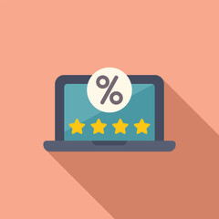 Poster - Laptop online marketing icon flat vector. Review loyalty program. Marketing service