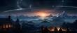 Fantasy alien planet. Mountain and sky with stars. 3D illustration