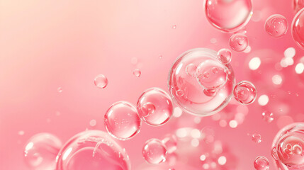 Poster - Vibrant pink background featuring floating transparent bubbles of various sizes with light reflections.