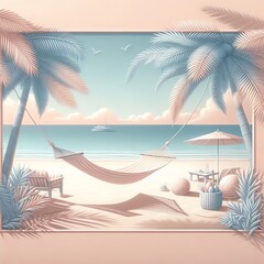 Wall Mural - summer beach background with hammock, generative ai