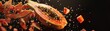 Surreal poster of a papaya exploding into neatly cut pieces, suspended in an empty void to focus on the fruit s tropical flavor and appeal