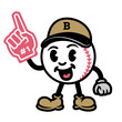 Baseball in the form of a cartoon character with foam finger.
