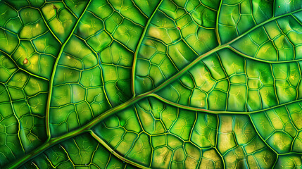 Poster - Close-up view of a vibrant green leaf showing detailed texture and patterns.