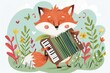 An enchanting illustration of a fox playing the accordion with a whimsical expression.