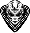 Alien extraterrestrial gothic tattoo icon, y2k aesthetic, vector 90s vintage glam, black and white urban print. Monochrome vintage photocopy effect. Vector illustration for grunge punk surreal poster