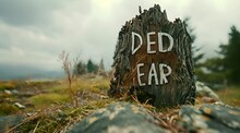 A Dead Tree Stump With The Words Dead Ear Written On It