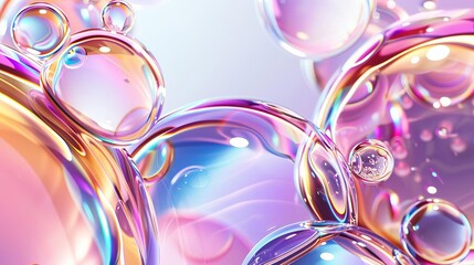 Wall Mural - abstract holographic liquid bubbles glossy 3d shapes isolated on white background digital art