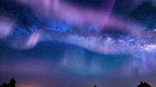 Aurora Glowing Green And Milky Way Galaxy Over Iceberg 14mm Tilt Down