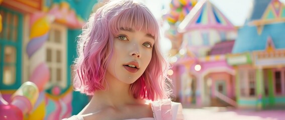 Wall Mural - portrait of a girl with pink hair