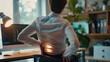 Office Worker Experiencing Lower Back Pain. Concept Desk Setup, Ergonomic Chair, Stretching Exercises, Posture Correction, Preventative Measures AI