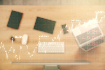 Poster - Multi exposure of abstract creative financial chart on computer background, research and analytics concept