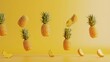 Conceptual art poster depicting pineapple segments in a levitating, orderly fashion with a crisp, minimalist background