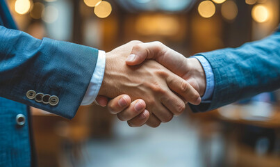 Professional businessmen handshake signifying partnership, merger, investment deal - corporate finance, business collaboration concept