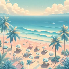 Wall Mural - beach with palm trees and clouds background, generative ai