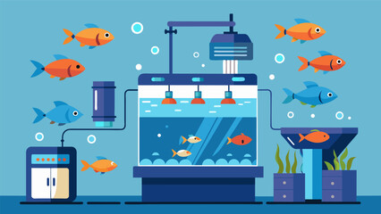 The ultimate convenience for fish owners this fully automated aquarium system takes care of everything from feeding and cleaning to maintaining water. Vector illustration