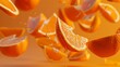 © kitidach - Abstract representation of an orange cut into intricate pieces, floating freely, using negative space for a clean and modern look