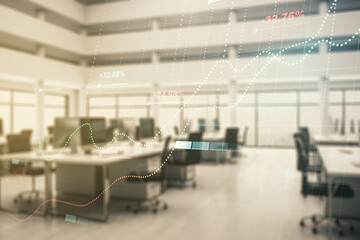 Poster - Multi exposure of creative statistics data hologram on modern corporate office background, stats and analytics concept